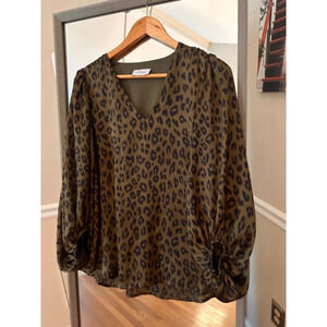 Adrienne Green Leopard Print Blouse Size Small